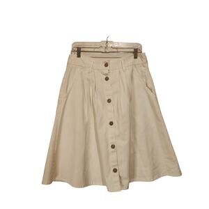 Vintage Cherokee White Denim Button Front Pleated Knee Length A-Line Skirt 16